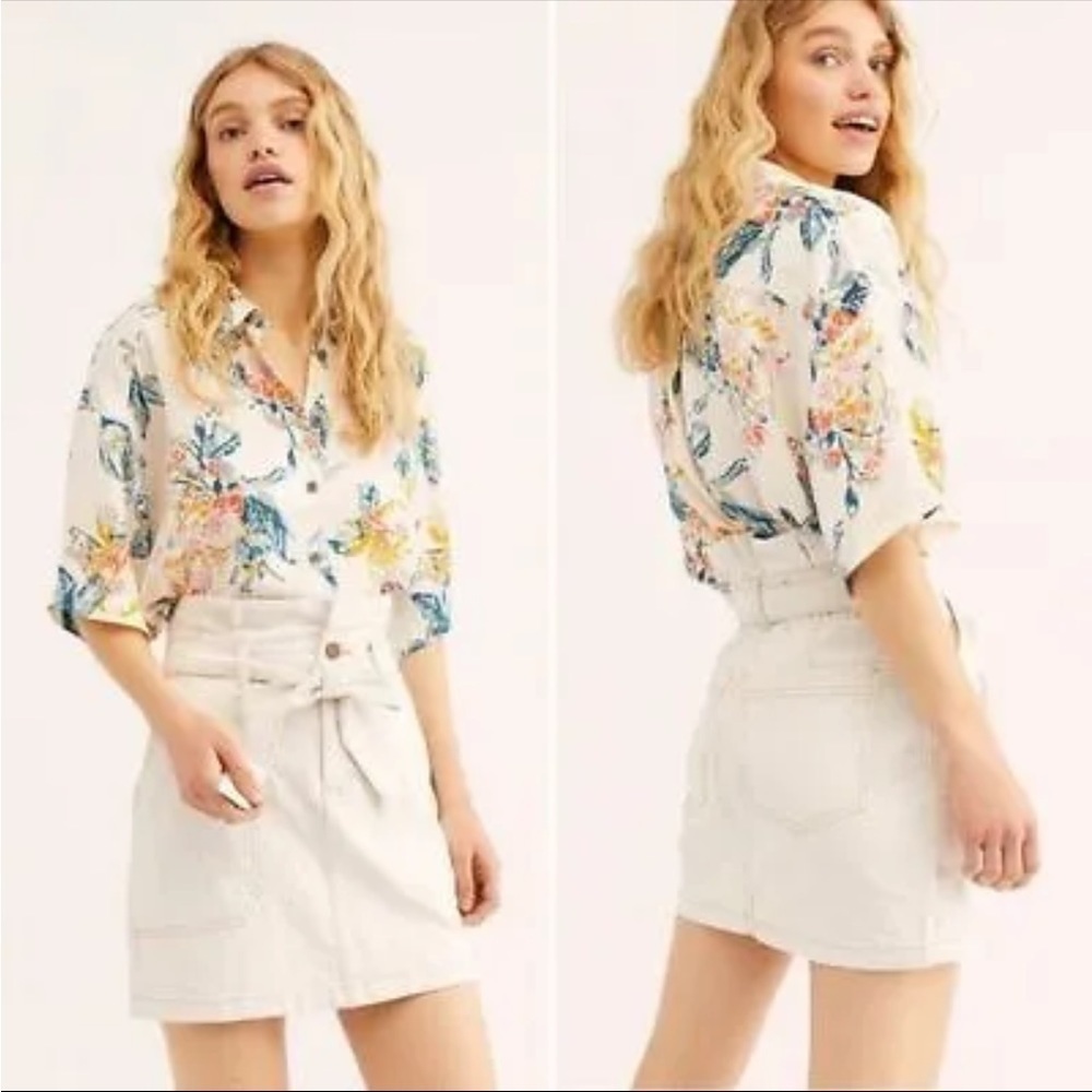 NWT Free People Splendor In The Grass Oatmeal Zip Pockets With Belt Skirt